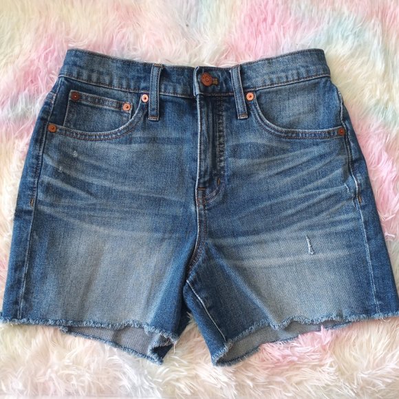 Madewell Pants - Madewell Boyfriend Blue Denim Jean Raw Hem Shorts